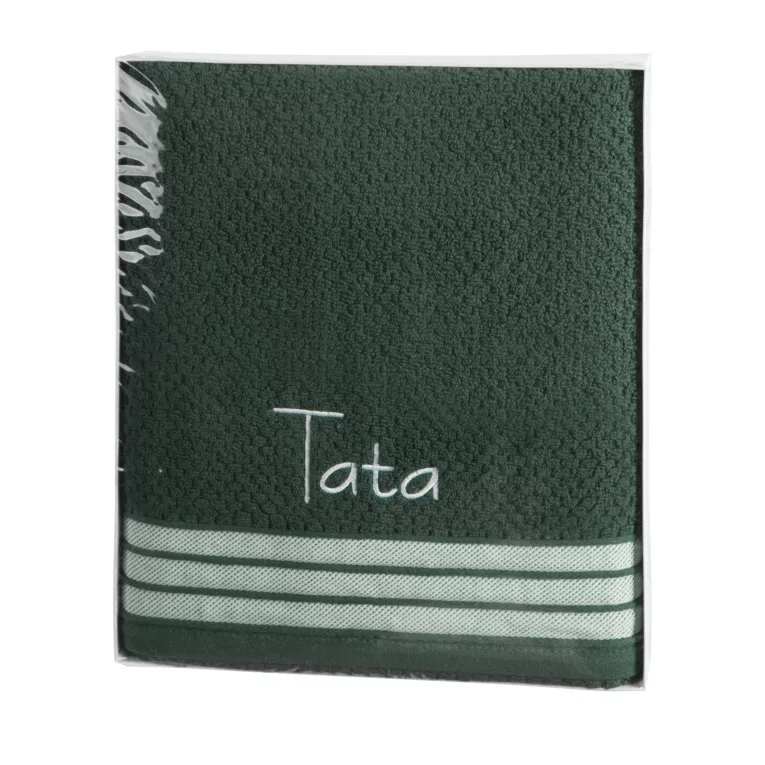Zestaw upominkowy, ręcznik bawełniany 70x140 cm kolor ciemnozielony z haftem TATA Eurofirany