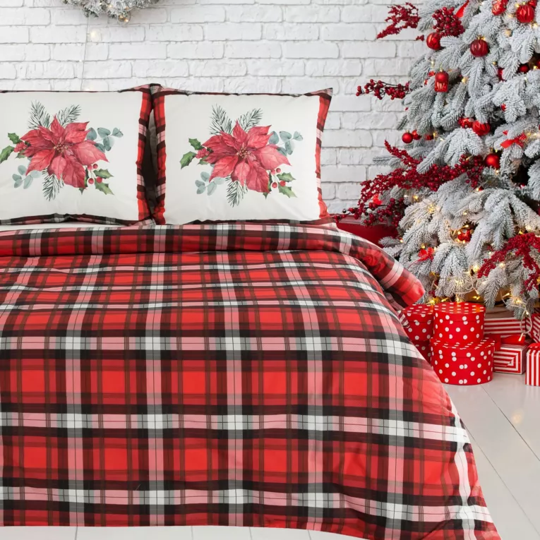 Pościel świąteczna 220x200 cm bawełniana kolor czerwony, biały z motywem kraty BLISS Eurofirany