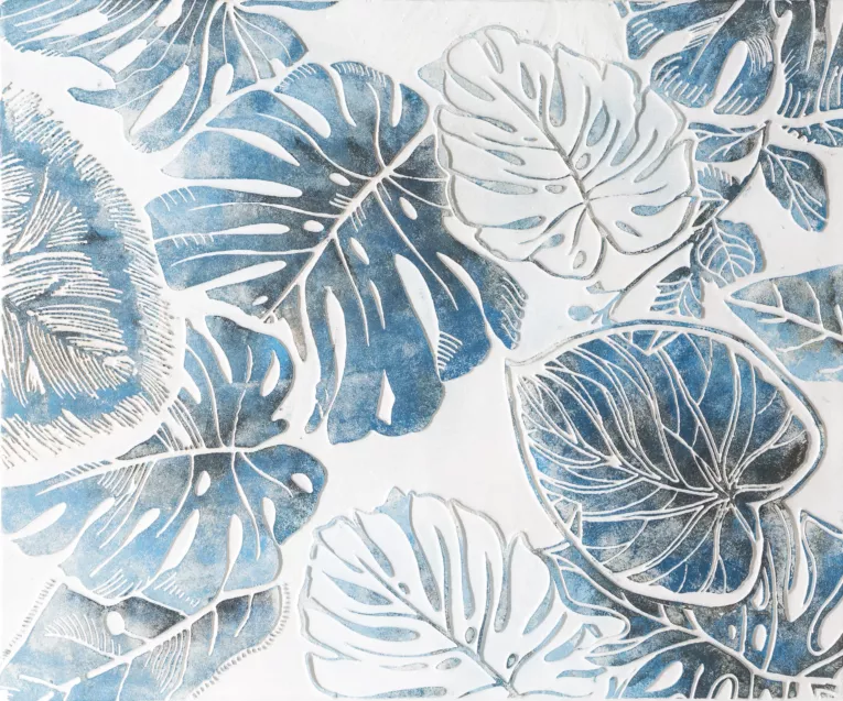 Ręcznie malowany obraz na płótnie w egzotyczne liście Eurofirany