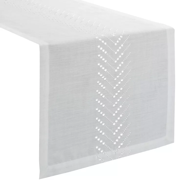 Bieżnik na stół jansokremowy 40x180 cm INES z subtelnym haftem dekoracyjnym