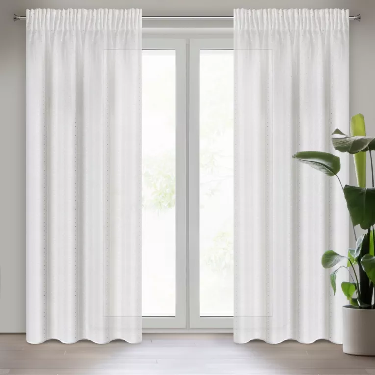 Firana biała z jasnozłotym nadrukiem drobnych kwadracików 140x270 cm taśma SIBEL Eurofirany