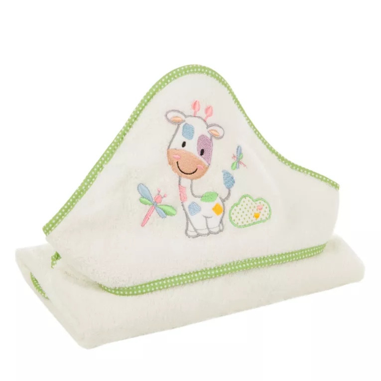 Ręcznik kąpielowy 100x100 cm bawełniany kolor biały z kapturem, aplikacja z żyrafą 350g/m2 BABY 33 Eurofirany