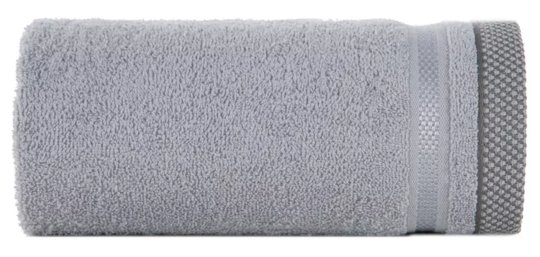 Ręcznik kąpielowy 50x90 cm bawełniany kolor srebrny z bordiurą w paski 500 g/m2 ABBIE Eurofirany