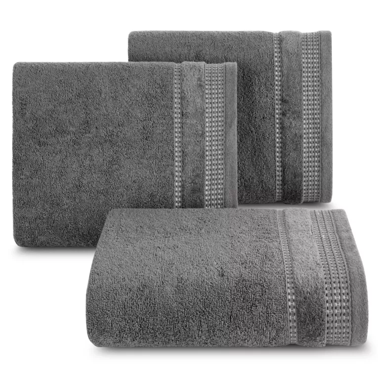 Ręcznik kąpielowy 70x140 cm bawełniany kolor stalowy z delikatną ozdobną bordiurą 500 g/m2 AMANDA Eurofirany