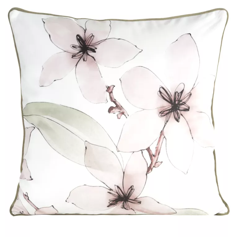 Poszewka na poduszkę dwustronna 60x60 cm welwetowa z motywem roślinnym z wypustką na brzegach biało, pudrowa BIANCA EUROFIRANY PREMIUM