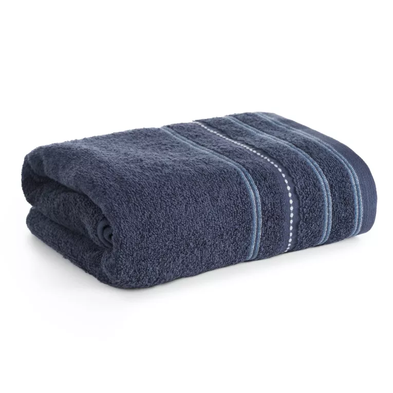 Ręcznik kąpielowy 50x90 cm bawełniany kolor granatowy zdobiony kontrastującymi pasami 500 g/m2 VENTO Eurofirany