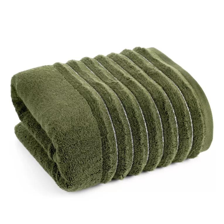 Ręcznik kąpielowy 70x140 cm kolor zielony zdobiony pasami z błyszczącej nici 500 g/m2 LUNARI Eurofirany