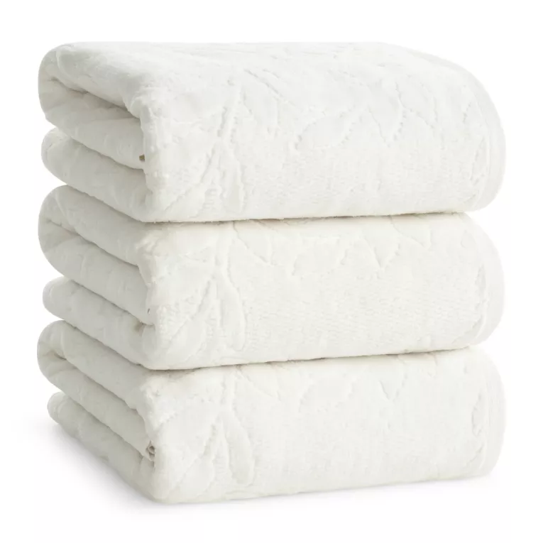 Ręcznik do rąk 30x50 cm bawełniany kolor kremowy z wytłaczanym wzorem roślinnym 475 g/m2 FLORIA Eurofirany