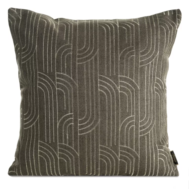 Poszewka na poduszkę 45x45 cm z geometrycznym haftem brązowo, złocista MILA Eurofirany