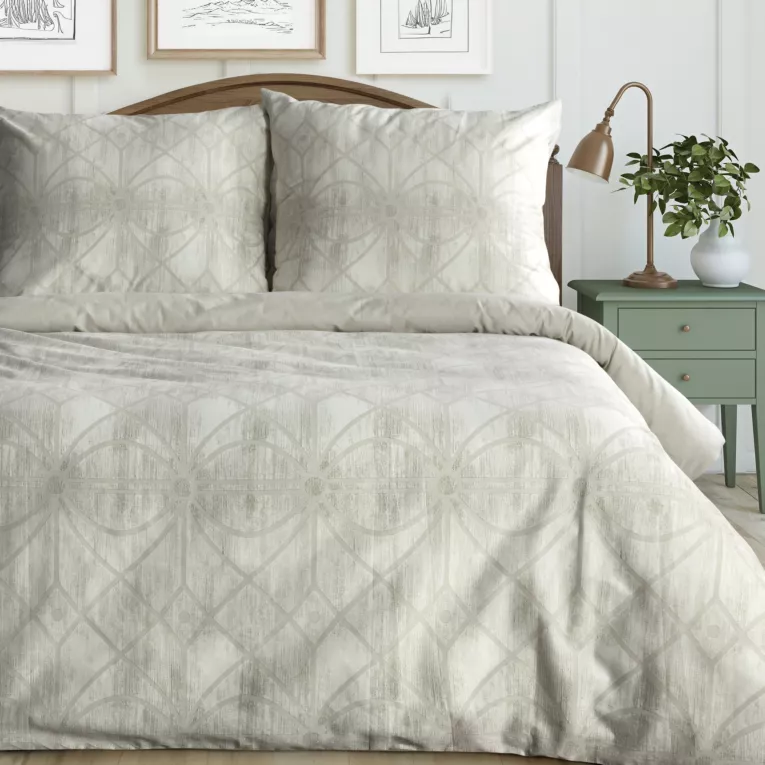 Pościel 160x200 cm bawełna ranforce kolor beżowo, kremowy z geometrycznym wzorem ADELL Eurofirany