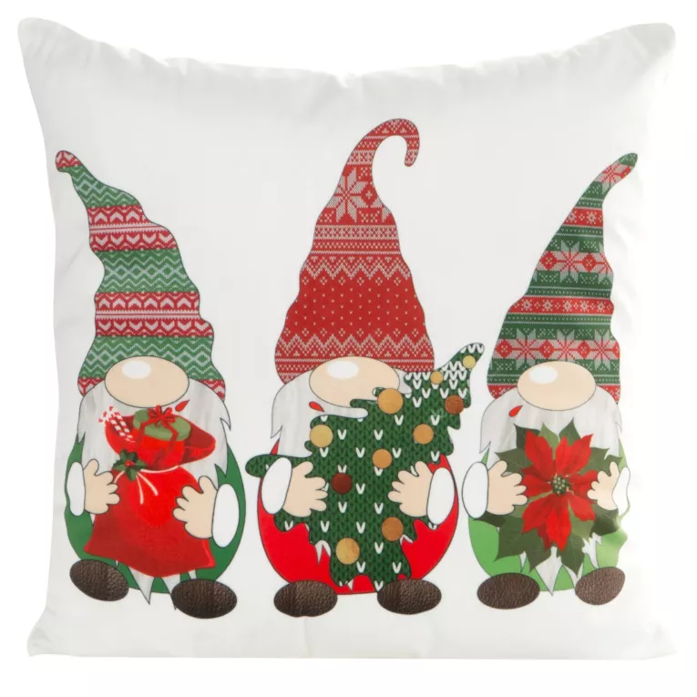 Poszewka na poduszkę 45x45 cm świąteczna z motywem skrzatów biało, czerwona JINGLE 36 Eurofirany