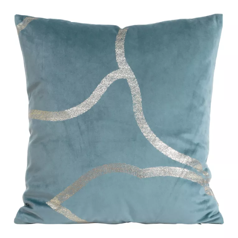 Poszewka na poduszkę 45x45 cm welwetowa z nowoczesnym złocistym nadrukiem niebieska BLINK 40 Eurofirany