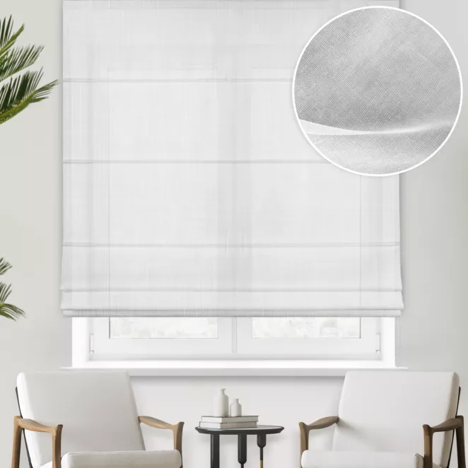 Roleta rzymska biała z miękkiej tkaniny o naturalnym splocie