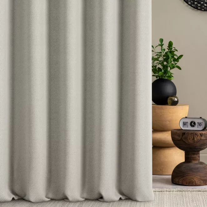 Zasłona szyta na taśmie fala naturalna z tkaniny z jodełkowym wzorem geometrycznym