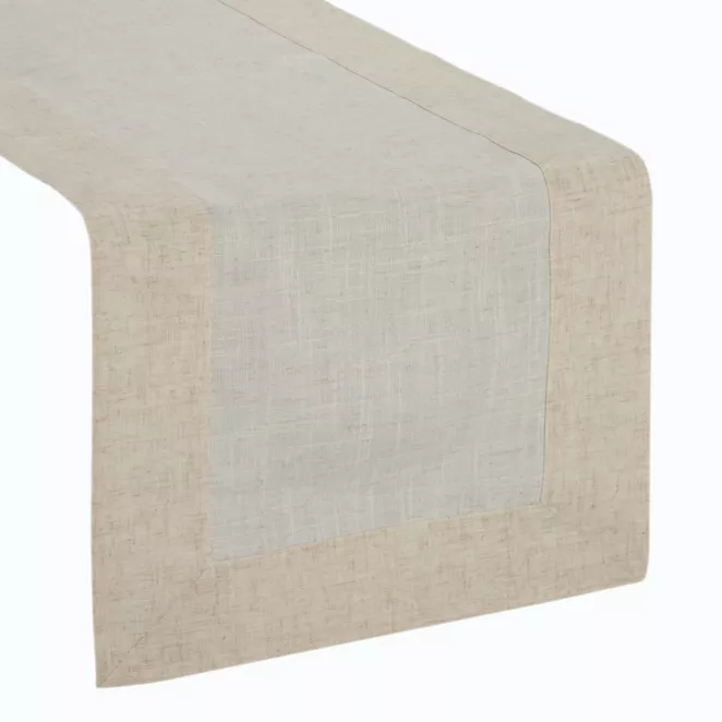 Bieżnik na stół naturalny 40x140 cm KAREN z ozdobną listwą z tkaniny z dodatkiem lnu DIVA LINE