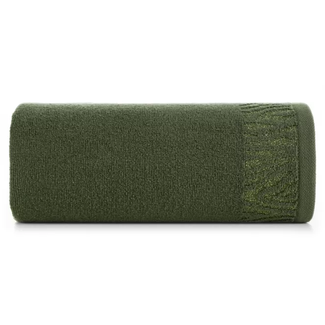 Ręcznik do rąk 30x50 cm bawełniany kolor oliwkowy z ozdobną błyszczącą bordiurą 500 g/m2 MARGO Eurofirany