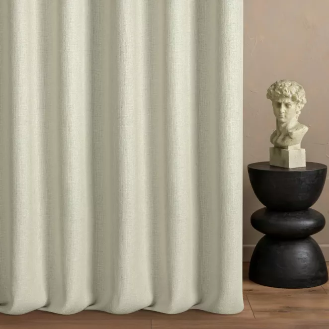 Zasłona szyta na tunelu kremowa z tkaniny o naturalnym splocie w stylu eko