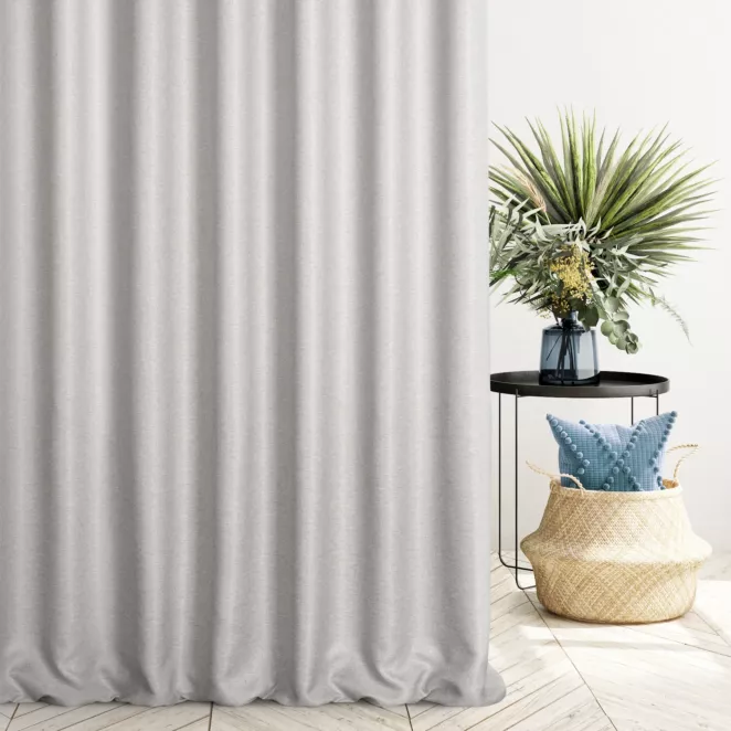 Zasłona szyta na taśmie fala srebrna z tkaniny typu dimout o średnim stopniu zaciemnienia