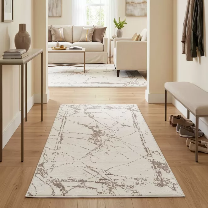 Dywan 60x100 cm jasnoszary, beżowy zdobiony abstrakcyjnym wzorem ASIA 2 Eurofirany