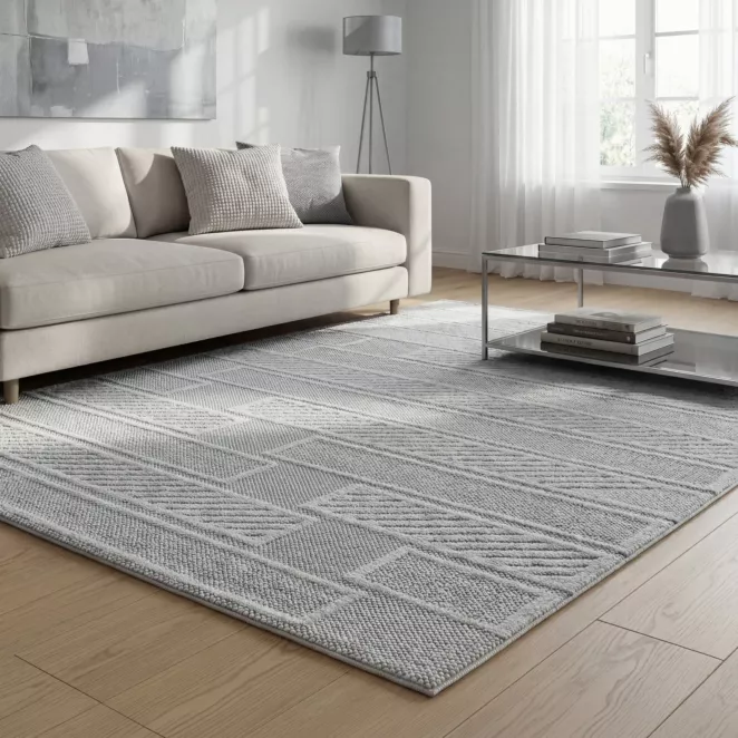 Dywan 120x170 cm srebrny o miękkim pętelkowym splocie PORTO1 Eurofirany