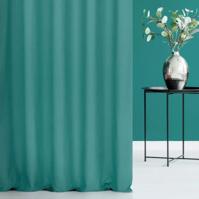 Zasłona szyta na taśmie fala jasnoturkusowa o naturalnym, gęstym splocie w stylu eko