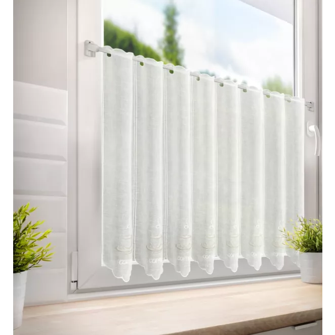 Tkanina firanowa zazdrostka zdobiona haftem filiżanki kawy