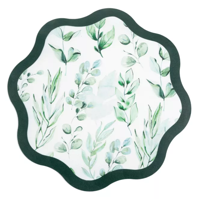 Podkładka na stół zielono, fioletowa średnica 38 cm JANE z nadrukiem roślinnym Eurofirany