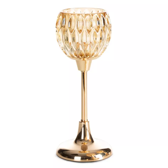 Świecznik dekoracyjny złoty ze szlanym tłoczonym kielichem średnica 11x27 cm SALMA Eurofirany