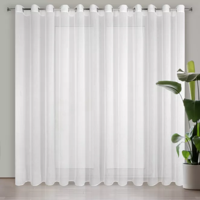 Firana biała o strukturze drobnego deszczyku wzór pionowy 350x250 cm przelotka REBECCA Eurofirany