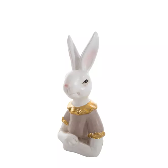 Wielkanocna figurka dekoracyjna zajączka w biało, beżowej kolorystyce  Eurofirany
