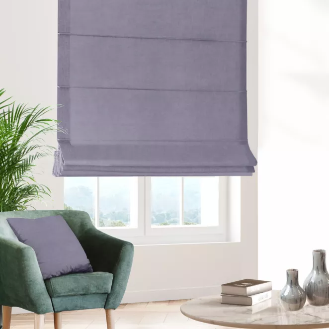 Roleta rzymska DORA - HIT liliowa z miękkiej tkaniny o welurowej strukturze