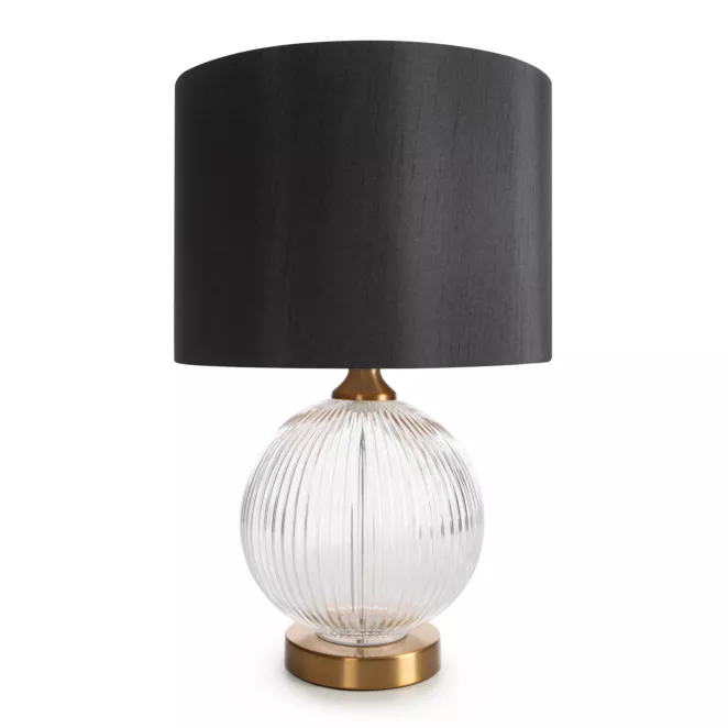 Lampa stołowa nocna czarno, złota IVY z szklana okrągłą podstawą Eurofirany