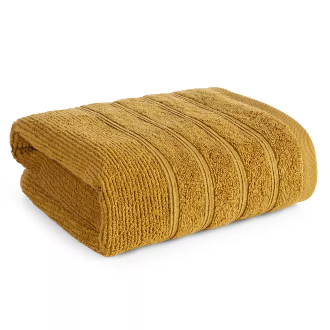 Ręcznik kąpielowy 70x140 cm bawełniany kolor musztardowy w błyszczące paseczki AMIRA Eurofirany