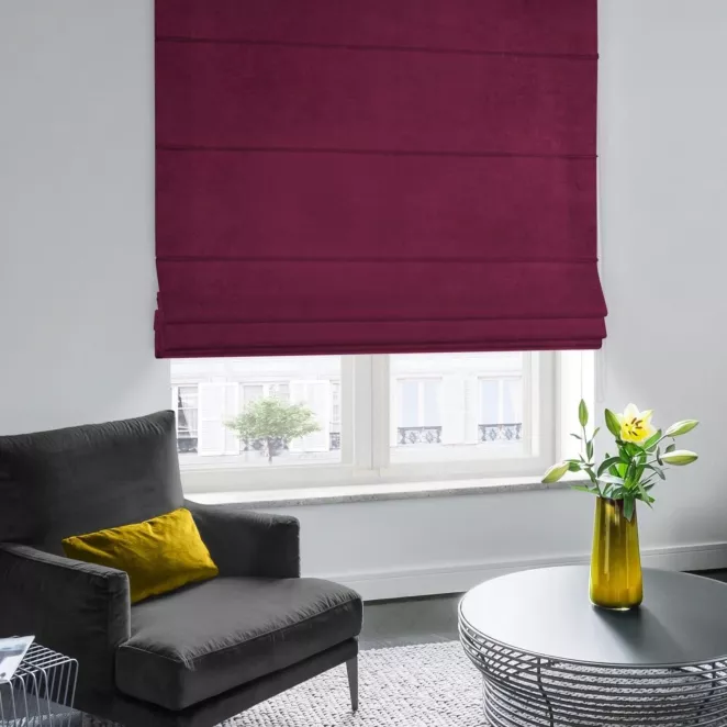 Roleta rzymska ITALIA bordowa z tkaniny welwetowej o delikatnym połysku