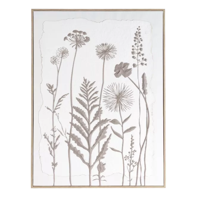Obraz biały, szarobeżowy nadruk na płótnie subtelnych łąkowych kwiatów 45x60 cm Eurofirany