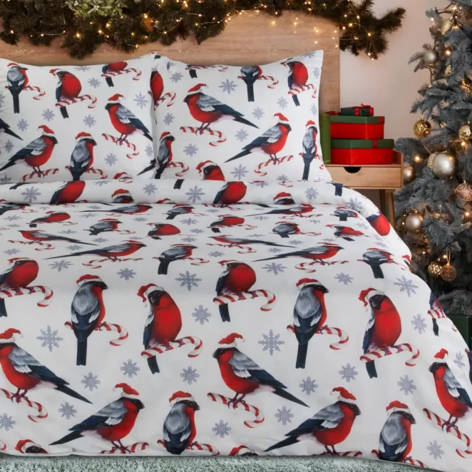 Pościel świąteczna 140x200 cm, kolor biało, czerwony zdobiona nadrukiem świątecznym MELODY Eurofirany