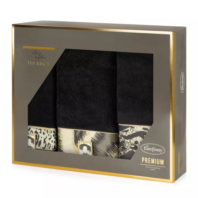 Zestaw ręczników bawełnianych 3 szt kolor czarny,beżowy 500 g/m2 Eva Minge Eurofirany