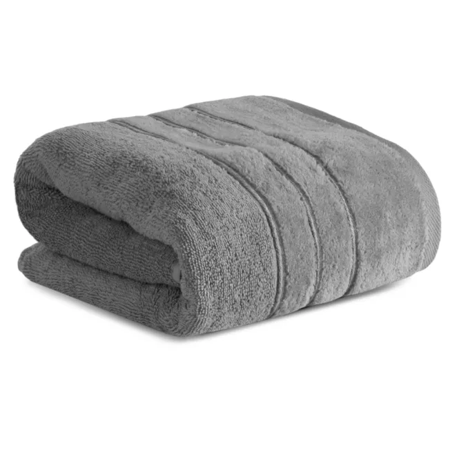 Ręcznik kąpielowy 70x140 cm bawełniany kolor stalowy z welwetową bordiurą i kontrastującymi paseczkami 500 g/m2 SIBEL Eurofirany