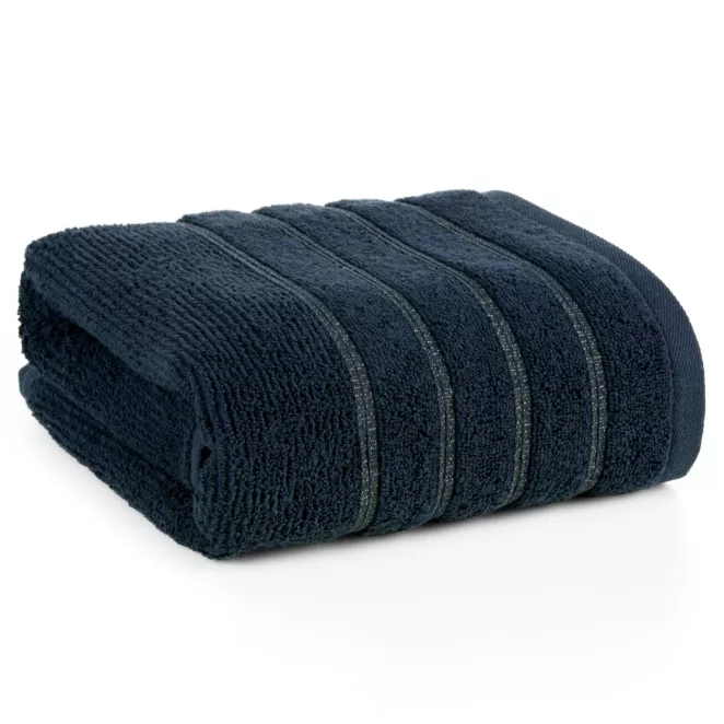 Ręcznik kąpielowy 70x140 cm bawełniany kolor granatowy w błyszczące paseczki AMIRA Eurofirany