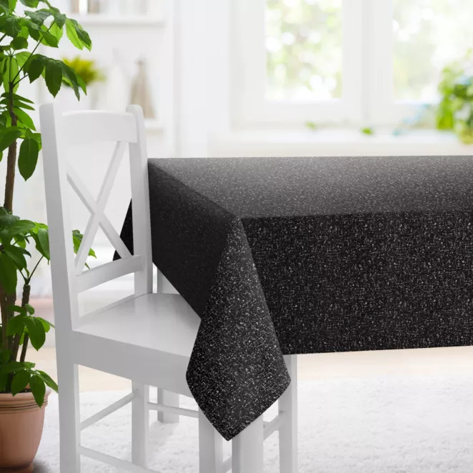 Obrus szyty czarno srebrny z miękkiej tkaniny szenilowej przetykanej błyszczącą nicią Italissima Eva Minge