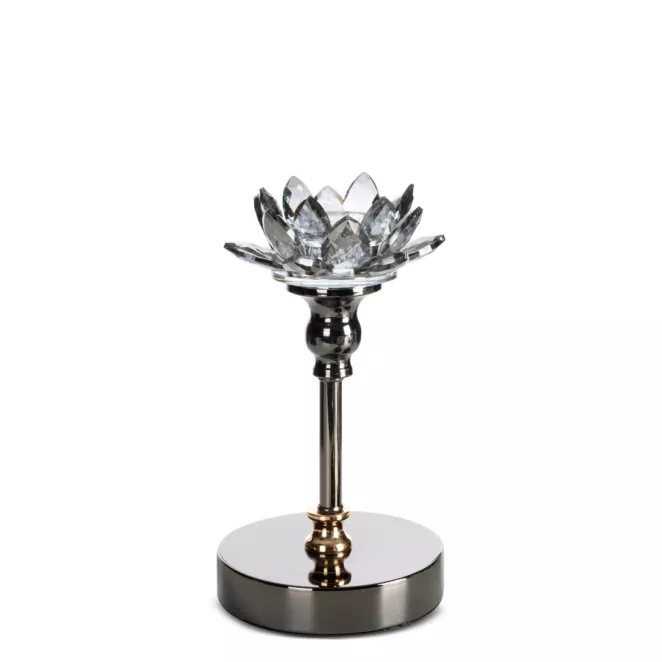 Świecznik dekoracyjny czarno, grafitowy o kształcie kwiatu lotosu średnica 12x19 cm DALIA Eurofirany