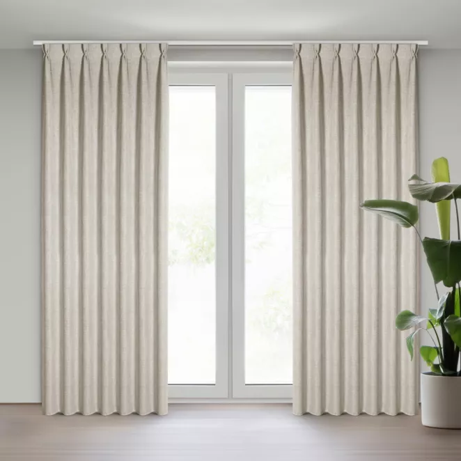 Zasłona beżowa o płóciennym splocie z efektem melanżu 80x270 cm system flex - JULA Eurofirany