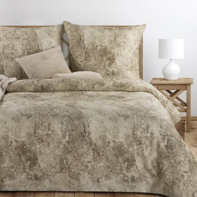 Pościel 140x200 cm satyna bawełniana kolor jasnobrązowy, beżowy z wzorem marmuru SPRING 77 Eurofirany