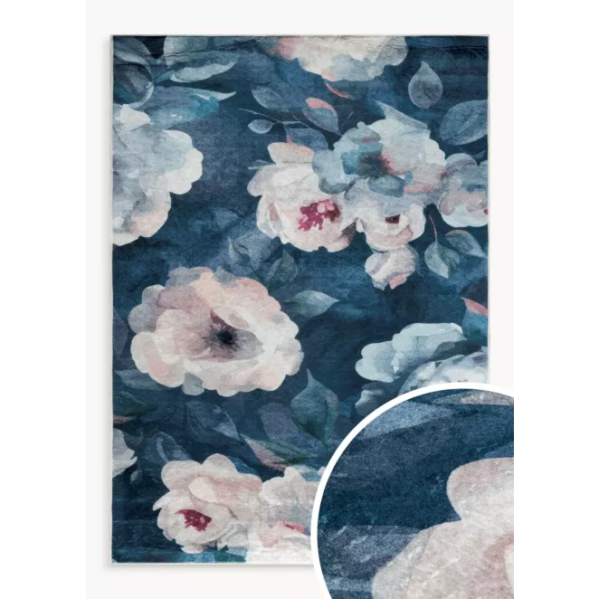 Dywan 50x80 cm ciemnoniebiesko, pudrowy z motywem kwiatu róży LOTUS 5 Eurofirany