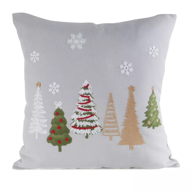 Poszewka na poduszkę świąteczna 45x45 cm zdobiona haftem choinek i śnieżynek  Eurofirany