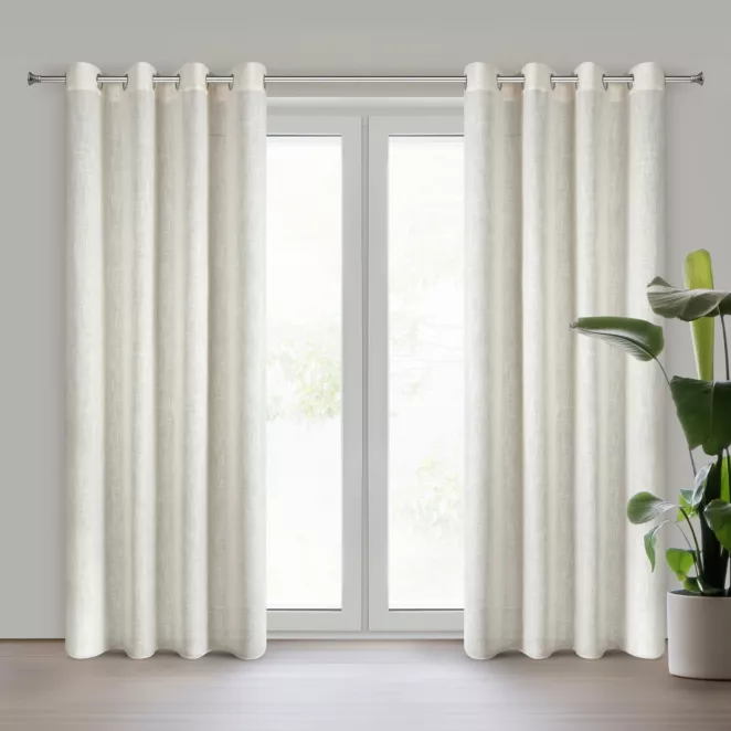 Zasłona naturalna o widocznym i naturalnym splocie z domieszką lnu 140x250 cm przelotki - ELINA Eurofirany