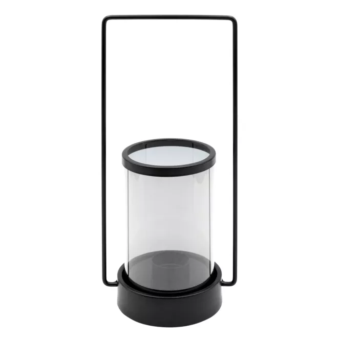 Świecznik czarny dekoracyjny w kształcie lampionu z rączką WIKI 15x12x32 cm Eurofirany