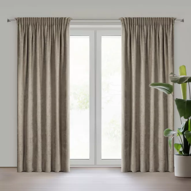 Zasłona beżowa z szenilowej tkaniny 140x270 cm taśma - VANI Eurofirany