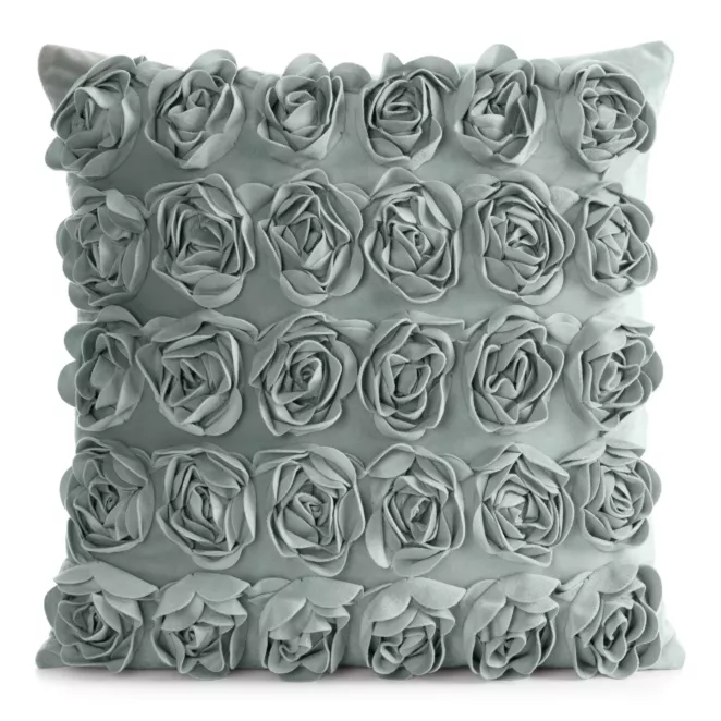 Poszewka na poduszkę 45 x 45 cm z welwetu kolor miętowy zdobiona 3D aplikacją róż ROSES Eva Minge Eurofirany
