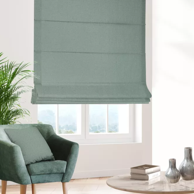 Roleta rzymska miętowa z tkaniny z jodełkowym wzorem geometrycznym